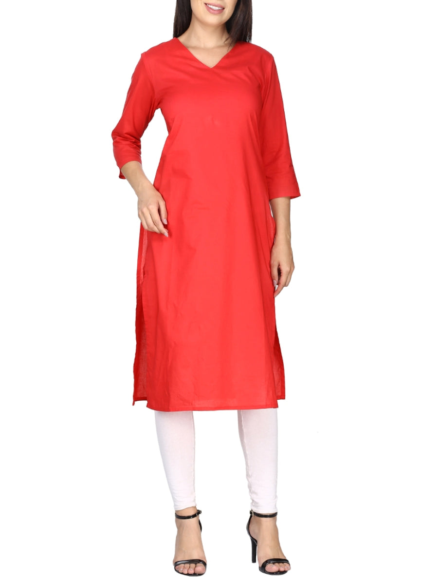 Red Cotton Kurta With Churidaar Siyani Clothing India