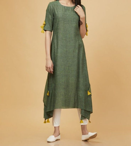 Green Cotton Kurta With Pants Siyani Clothing India