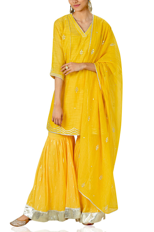 Siyani Yellow Silk Kurta With Sharara
