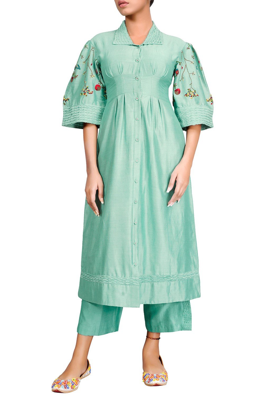 Pastel Green Silk Kurta Set Siyani Clothing India