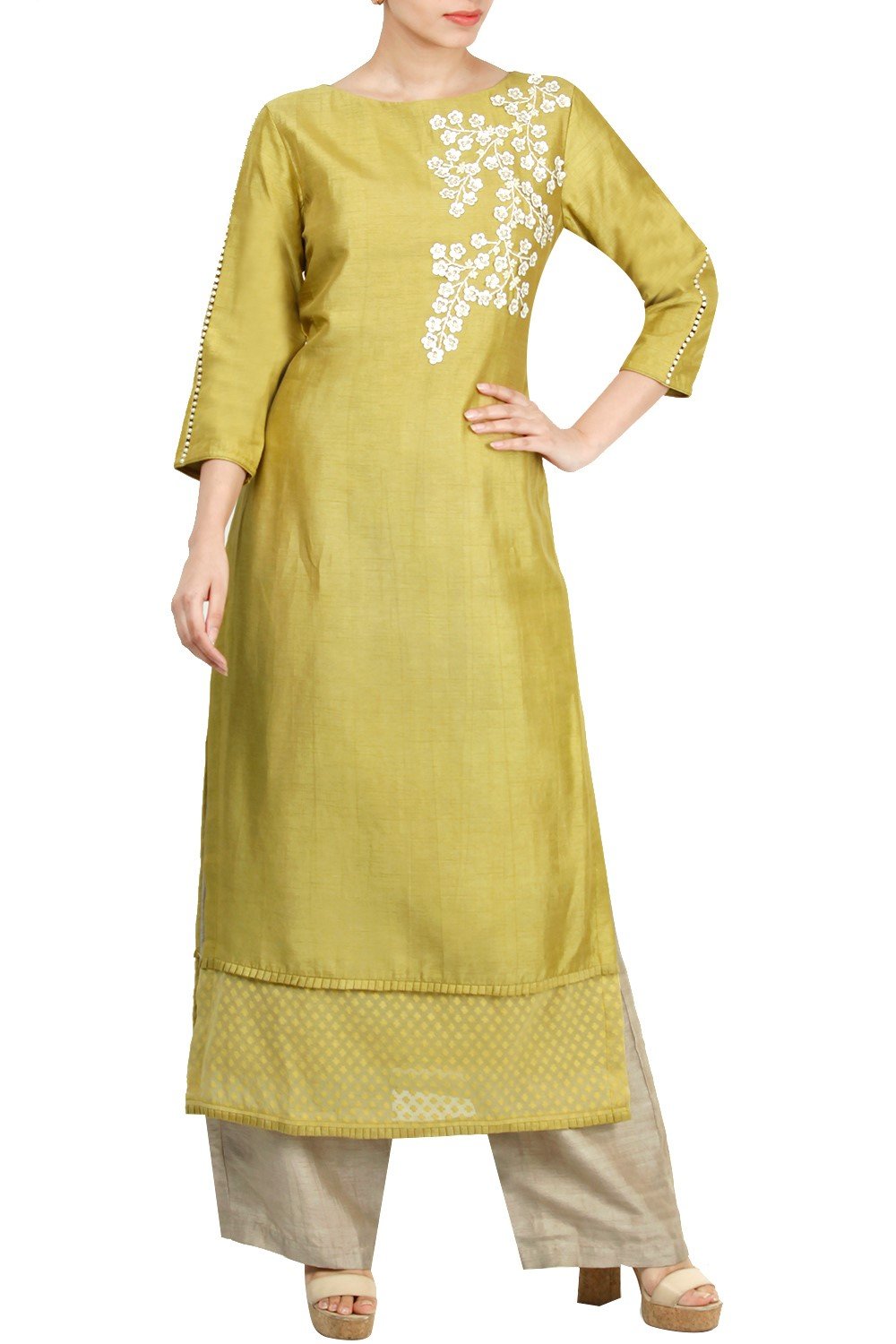 Lime Green Silk Kurta With Plazzo Siyani Clothing India