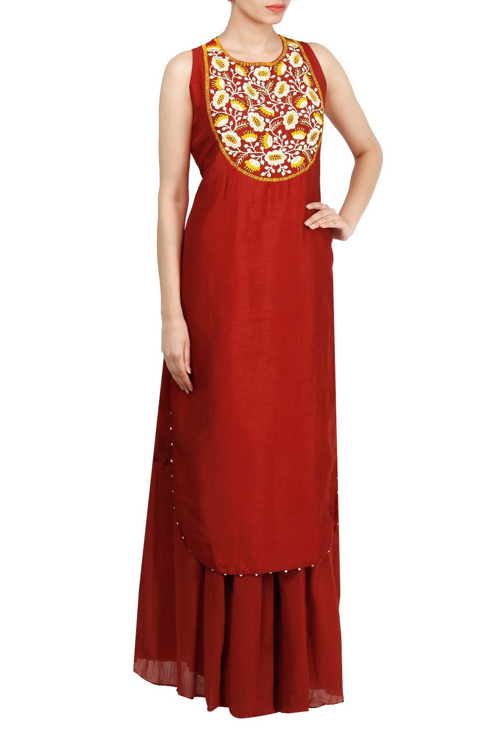 Red Silk Kurta With Skirt Siyani Clothing India