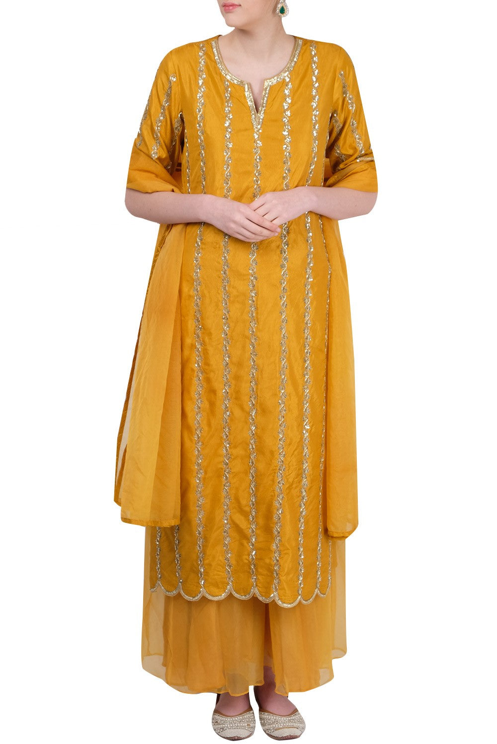 Yellow Silk Kurta With Sharara Siyani Clothing India