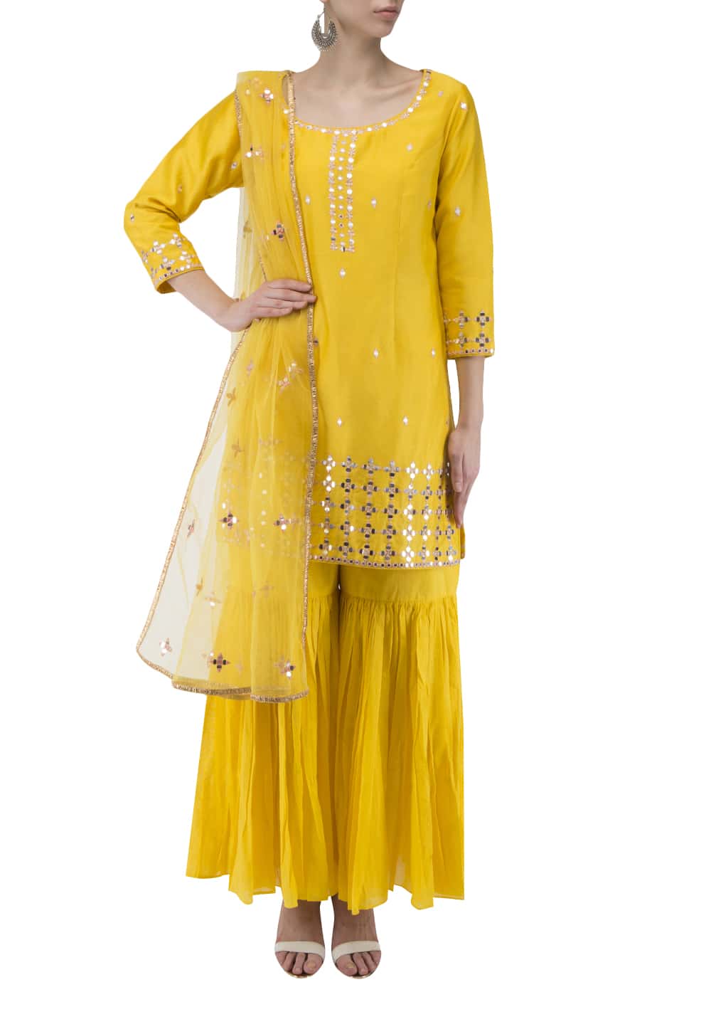 Yellow Silk Kurta With Gharara Siyani Clothing India