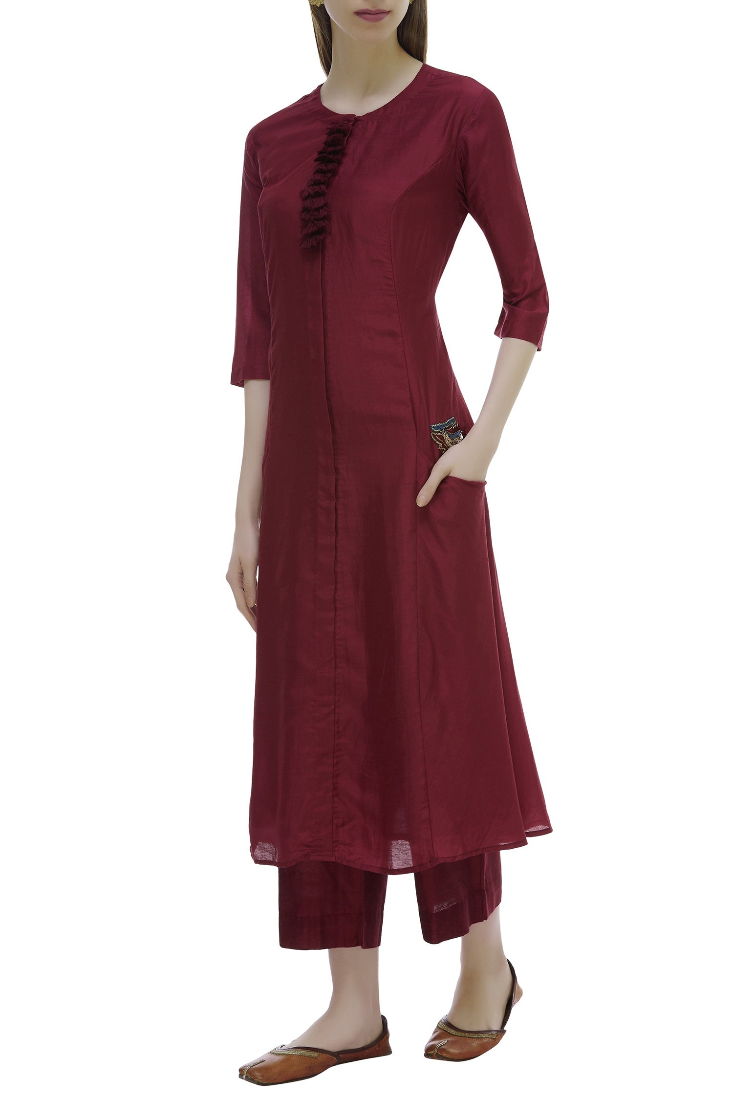 Maroon Silk Kurta With Pants Siyani Clothing India