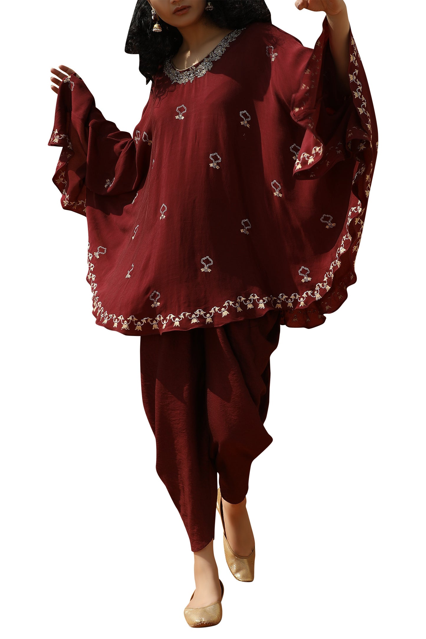 Wine Cotton Silk Kurta With Dhoti Pants Siyani Clothing India