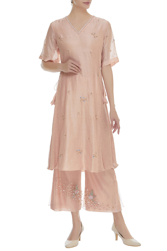 Pink Organza Kurta With Palazzo Siyani Clothing India