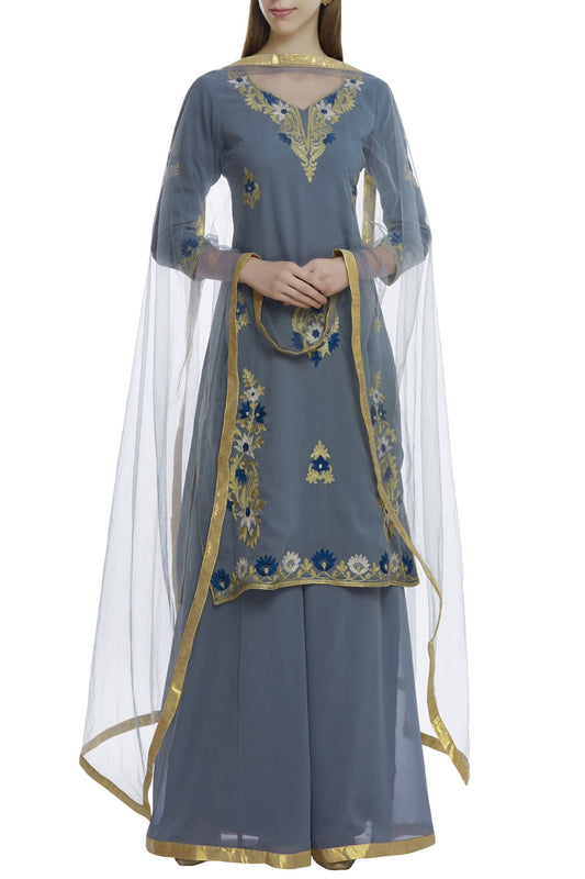 Grey Georgette Kurta With Palazzo Siyani Clothing India