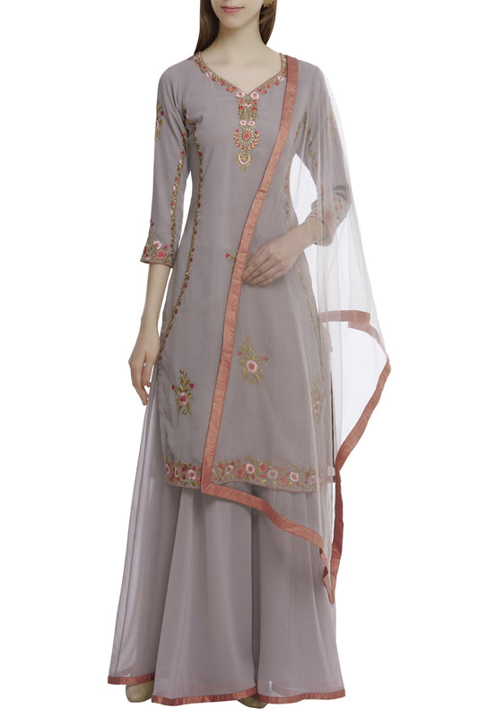 Grey Georgette Kurta With Palazzo Siyani Clothing India