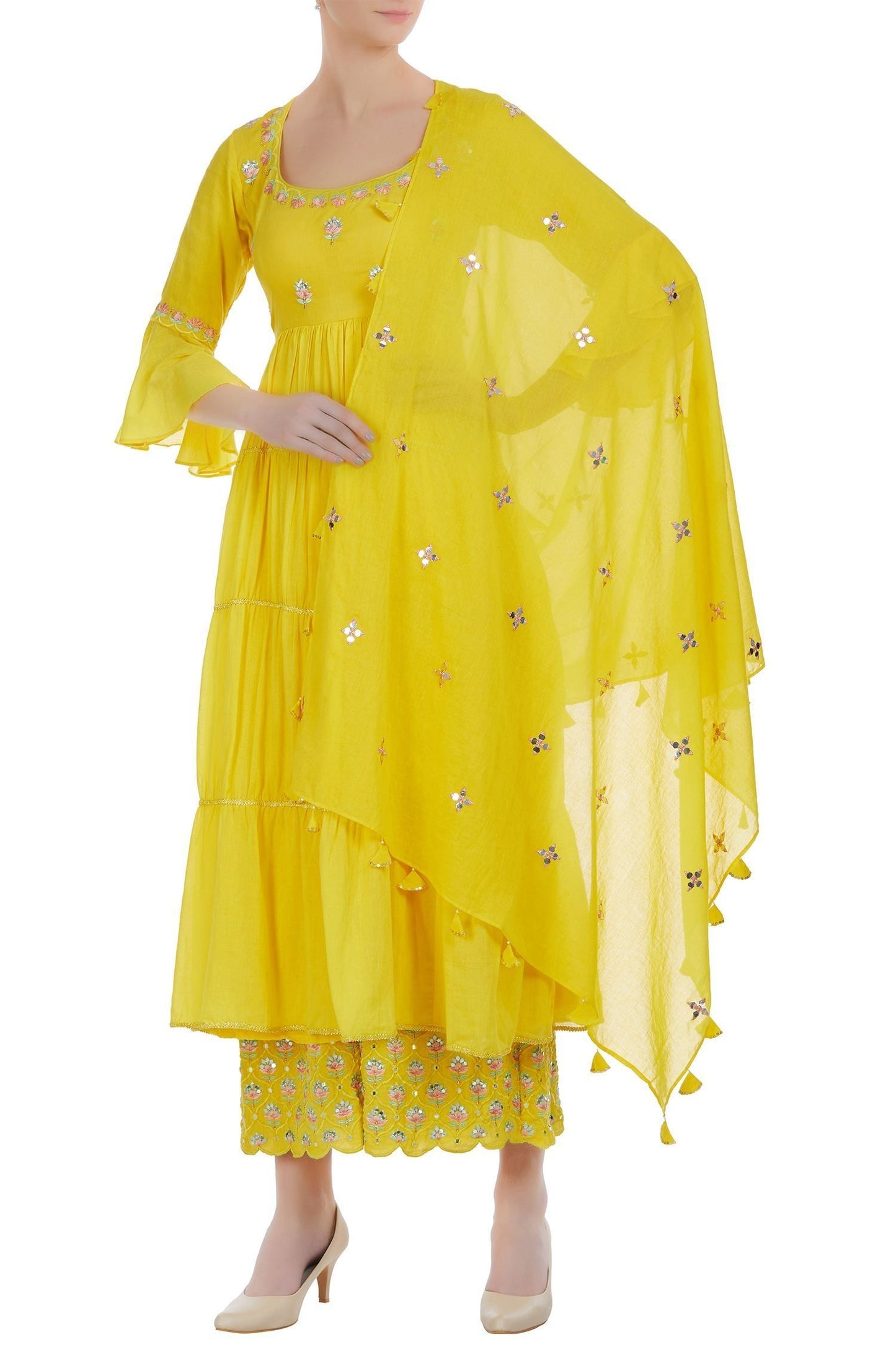 Yellow Chanderi Kurta With Palazzo Siyani Clothing India