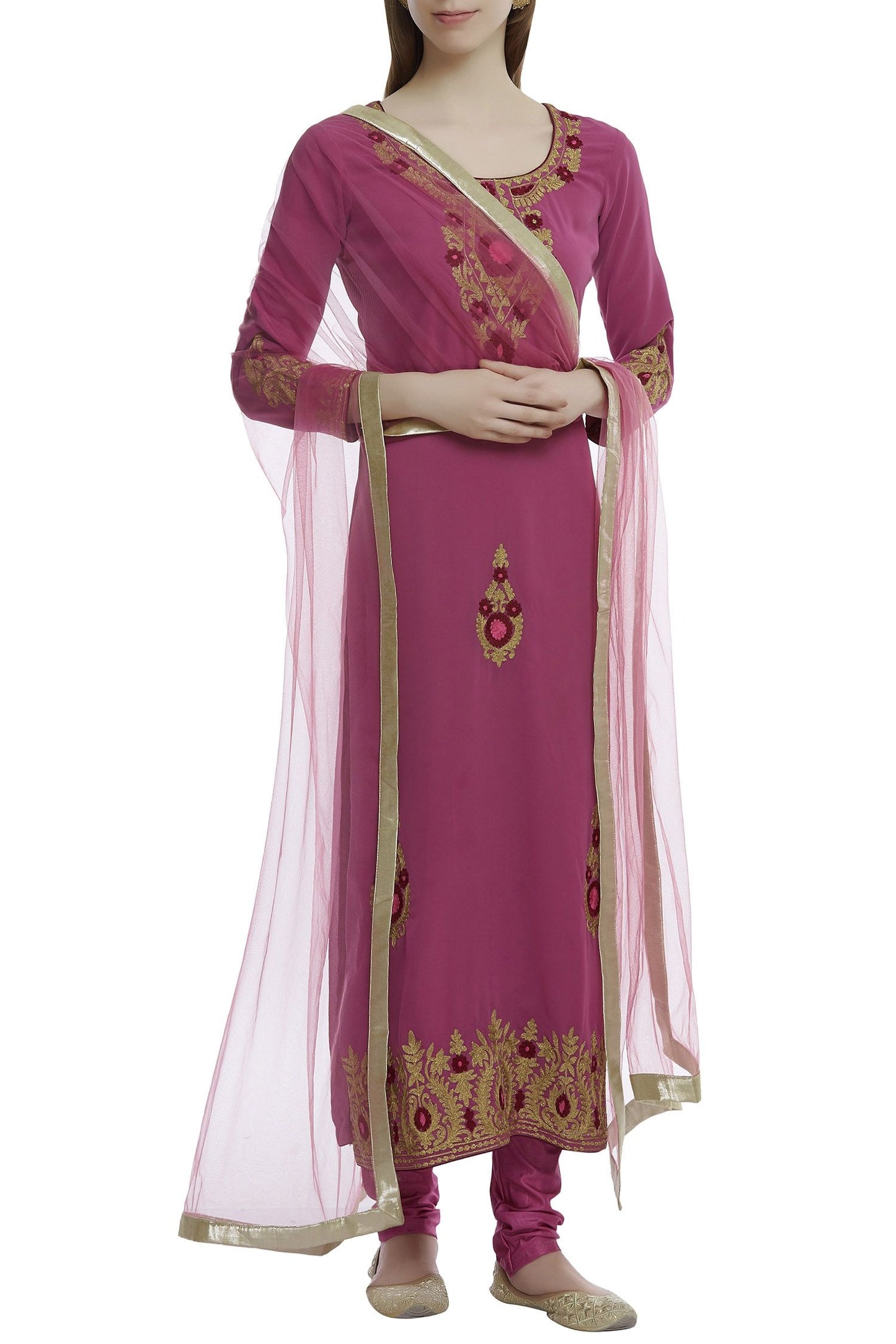 Pink Georgette Kurta With Churidaar Siyani Clothing India