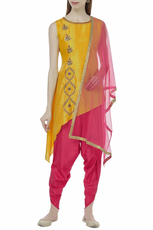 Yellow Dupion Kurta With Dhoti Pants Siyani Clothing India