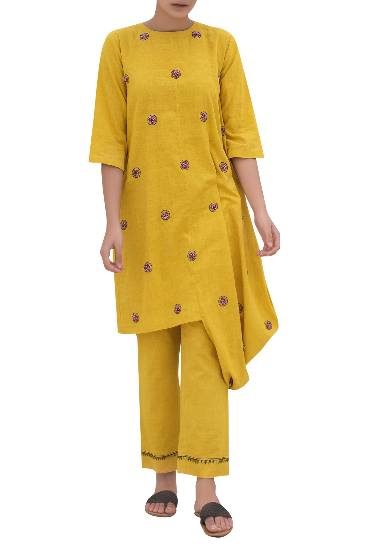 Yellow Cotton Kurta With Pants Siyani Clothing India
