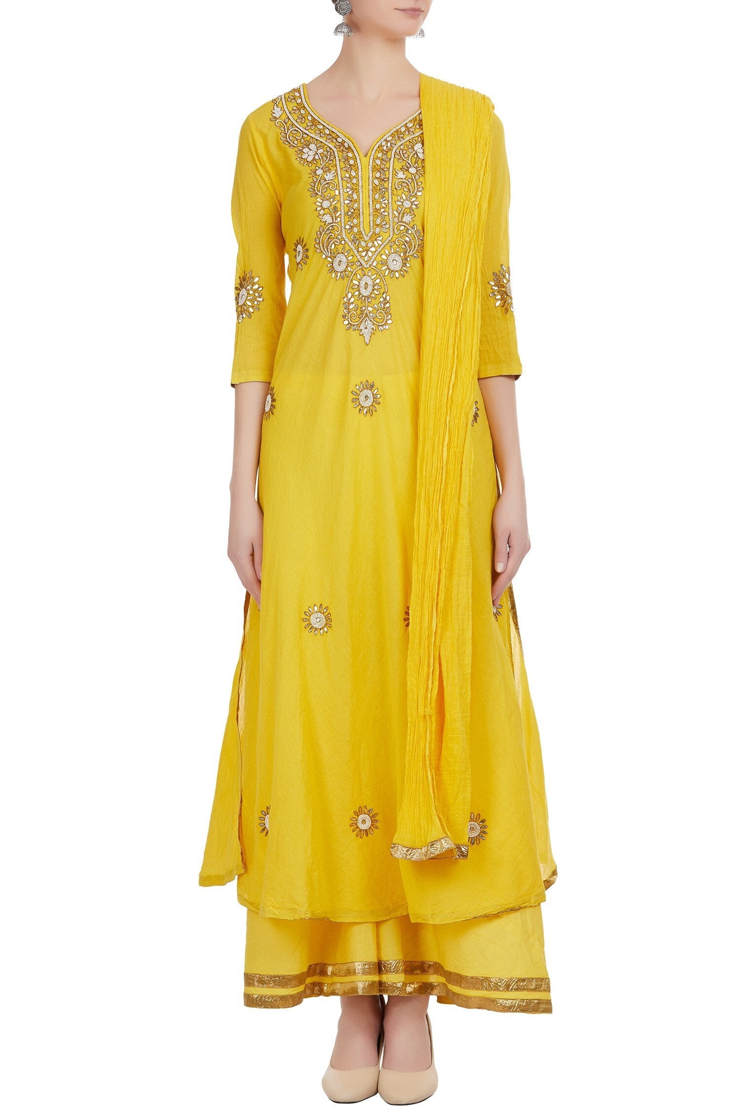 Yellow Cotton Kurta With Sharara Siyani Clothing India