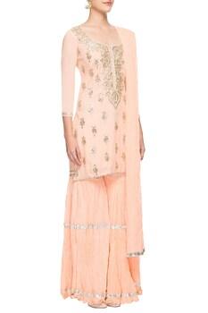 Peach Silk Kurta With sharara Siyani Clothing India