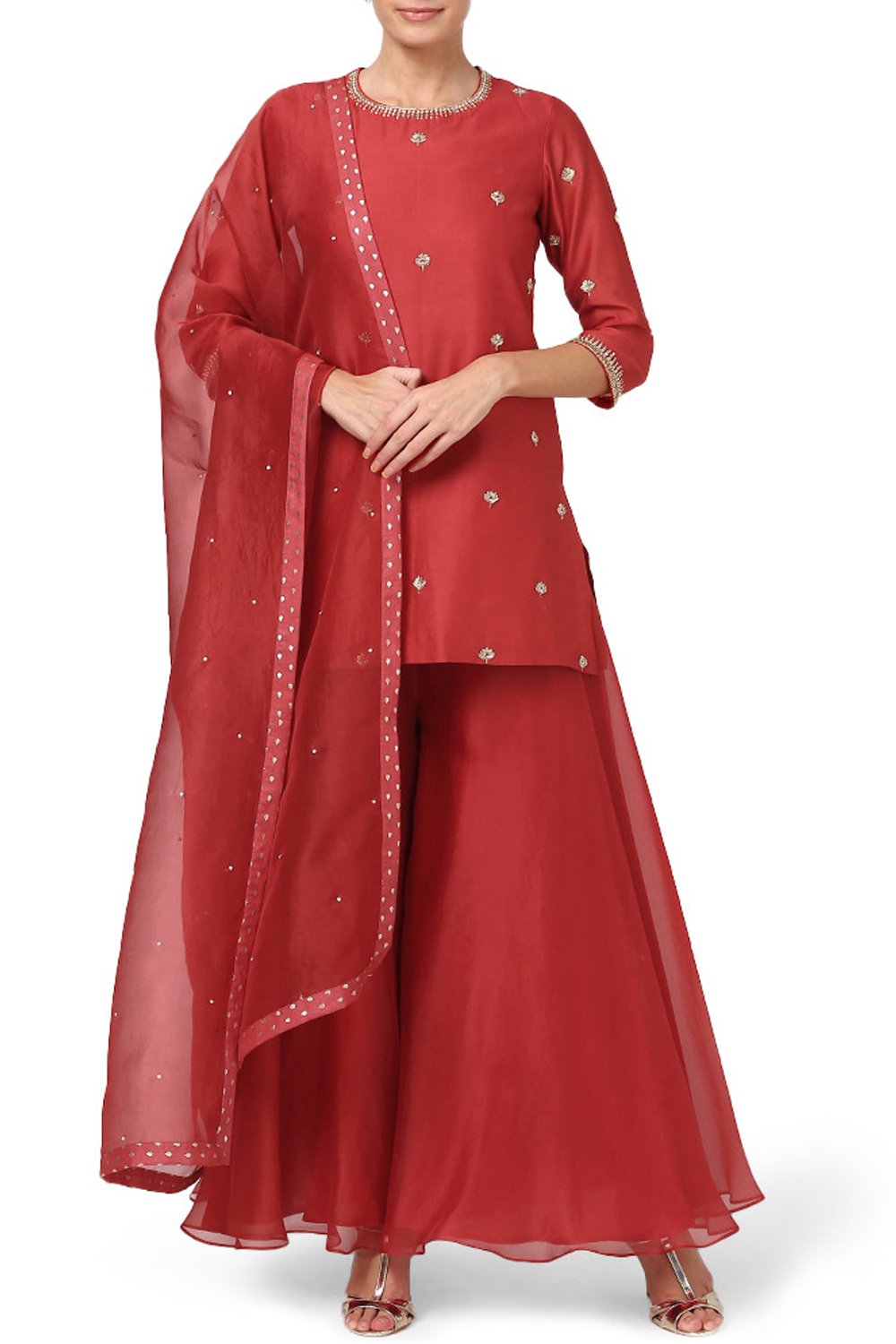 Red Chanderi Kurta With Gharara Siyani Clothing India