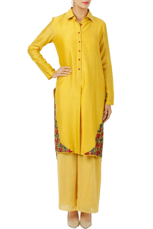Yellow Silk Kurta With Palazzo Siyani Clothing India
