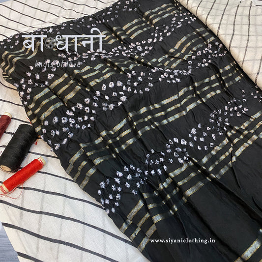 Bandhini unstiched suit black & white - Siyani Clothing India